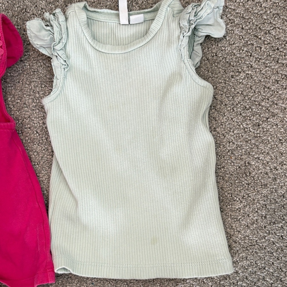 Janie and Jack Ruffle Sleeve Tank Tops in Pink, Green, and Purple - Picture 4 of 7